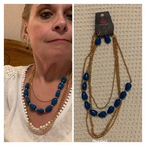 🦋 Blue and gold chain necklace earrings set NWT